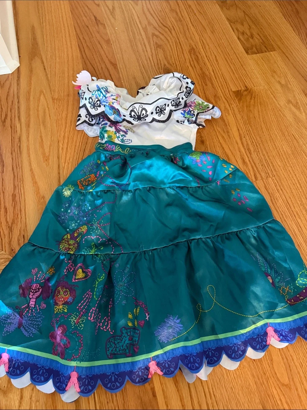 Disney Encanto Mirabelle Teal Floral Tiered Princess Costume Dress - Picture 1 of 2
